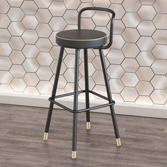 Elegant modern black metal bar stool set of 2, with supportive backs & footrest, stylish PU leather upholstery