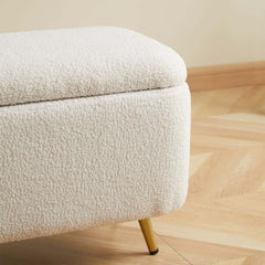 Fashionable Bedroom Boucle White Bench Ottoman with Storage