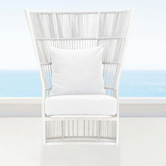 Midcentury Moden Style Wingback Chair Rattan with White Cushion Pillow for Living Room Decor