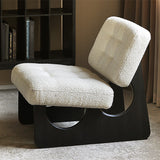 Modern Boucle Sherpa Lounge Chair White & Black Accent Chair Ash Wood Upholstery