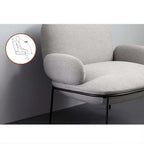 Gray cotton and linen upholstered armchair with sleek metal frame
