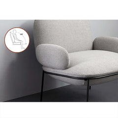 Gray cotton and linen upholstered armchair with sleek metal frame