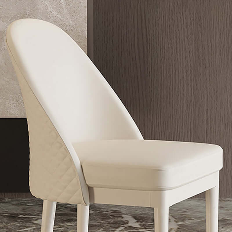 Chic beige faux leather dining chair with minimalist style and strong solid wood base