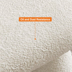 Trendy white and orange boucle bedroom bench with 2 legs great for modern interiors