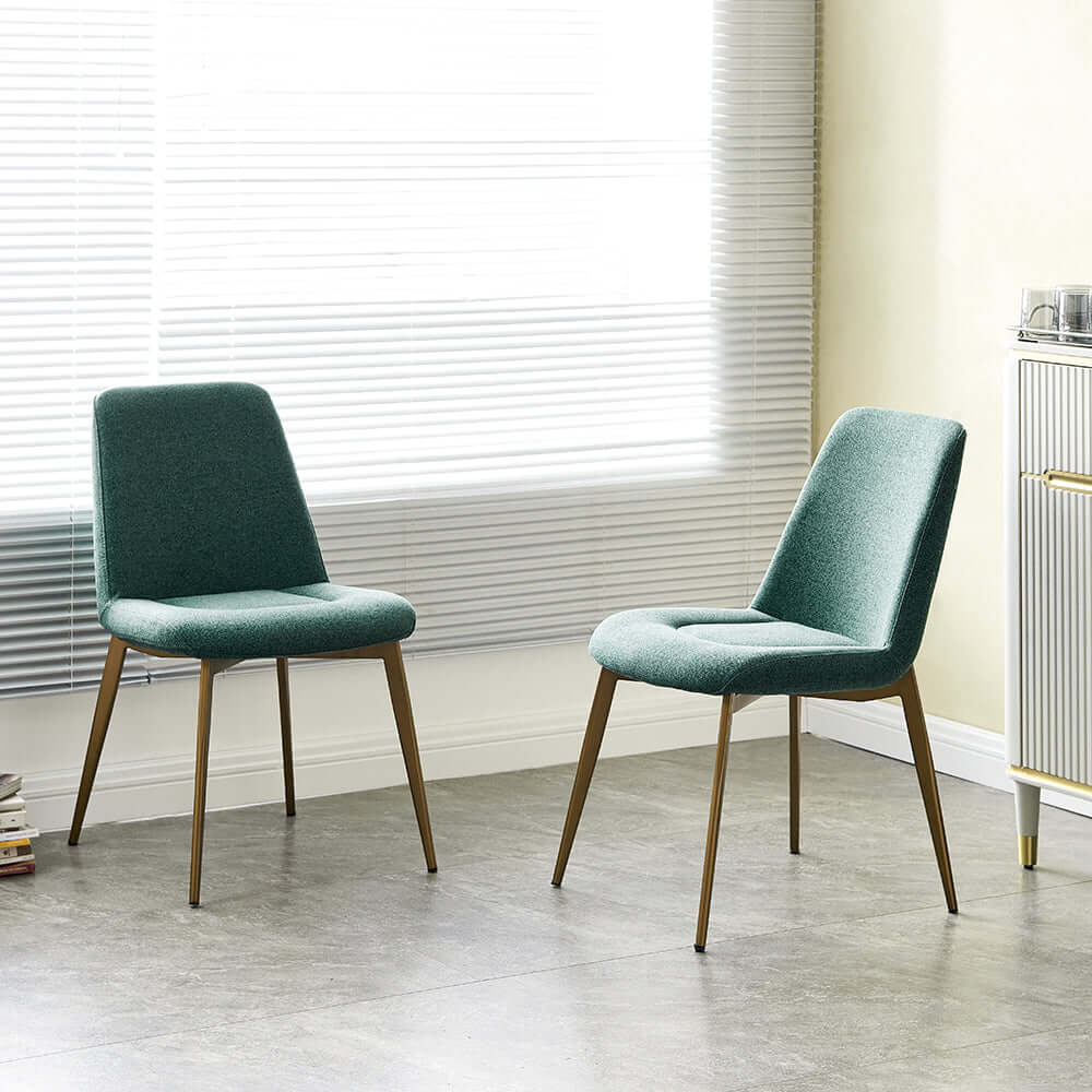 Modern green upholstered linen dining room chair set of 2 side chairs for contemporary decor Main image