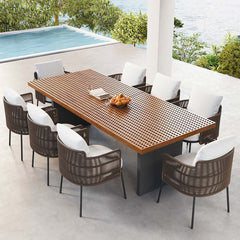 9 piece outdoor patio dining set with teak table and rattan chairs for 8 people