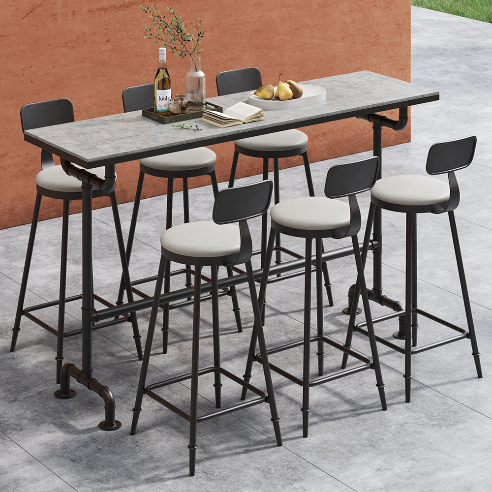 7 Pieces Industrial Metal Outdoor Patio Bar Dining Set with Rectangle Table and Chairs
