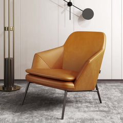 Stylish caramel PU leather armchair with comfortable upholstery and carbon steel legs in black