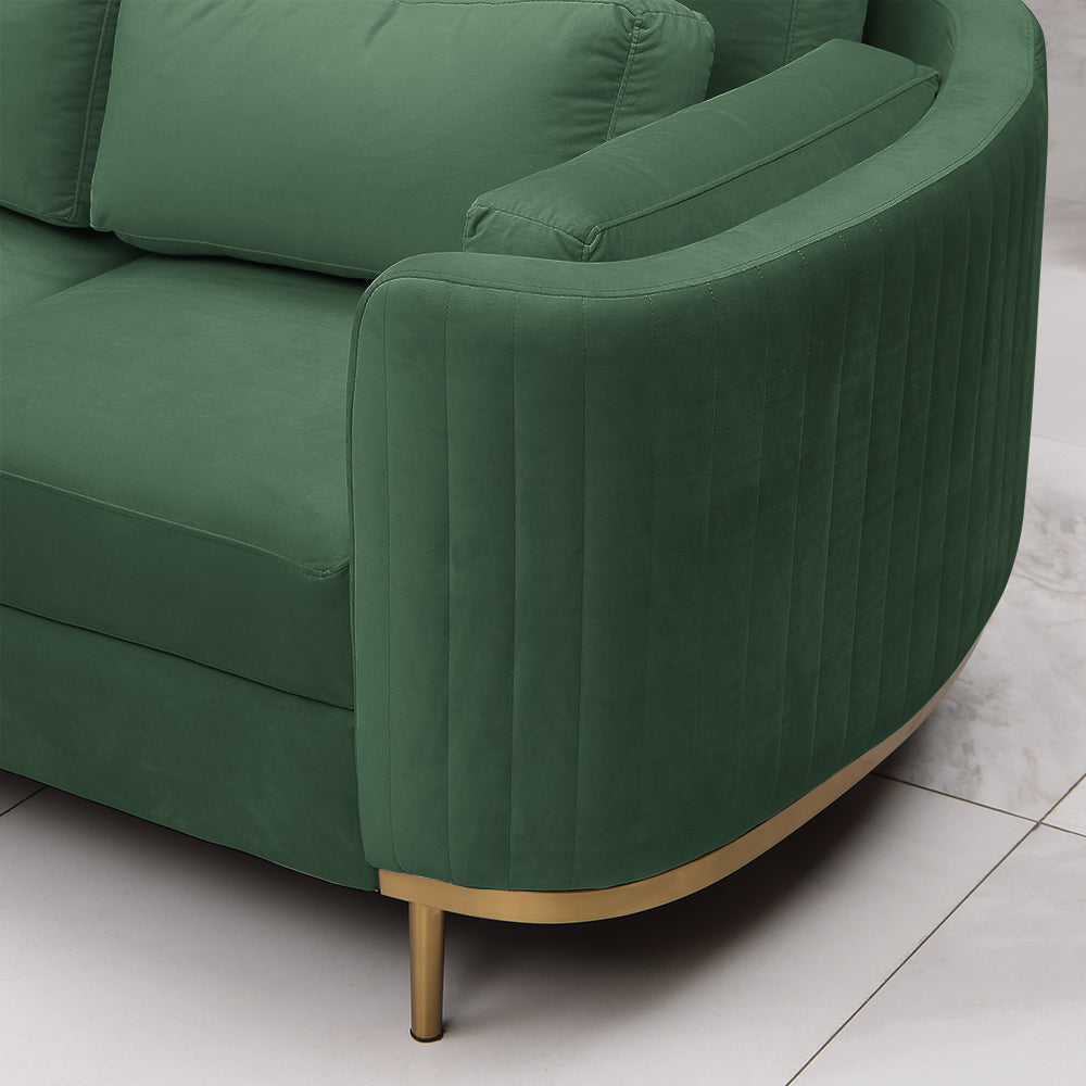 Modern Living Room Sets Green Velvet Upholstered Chair & Loveseat & Sofa 3 Pieces