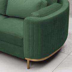 Contemporary green velvet upholstered chair, loveseat, and sofa set for living rooms