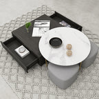 Round and square nesting coffee table set with storage and ottomans, 2-piece accent tables for living room