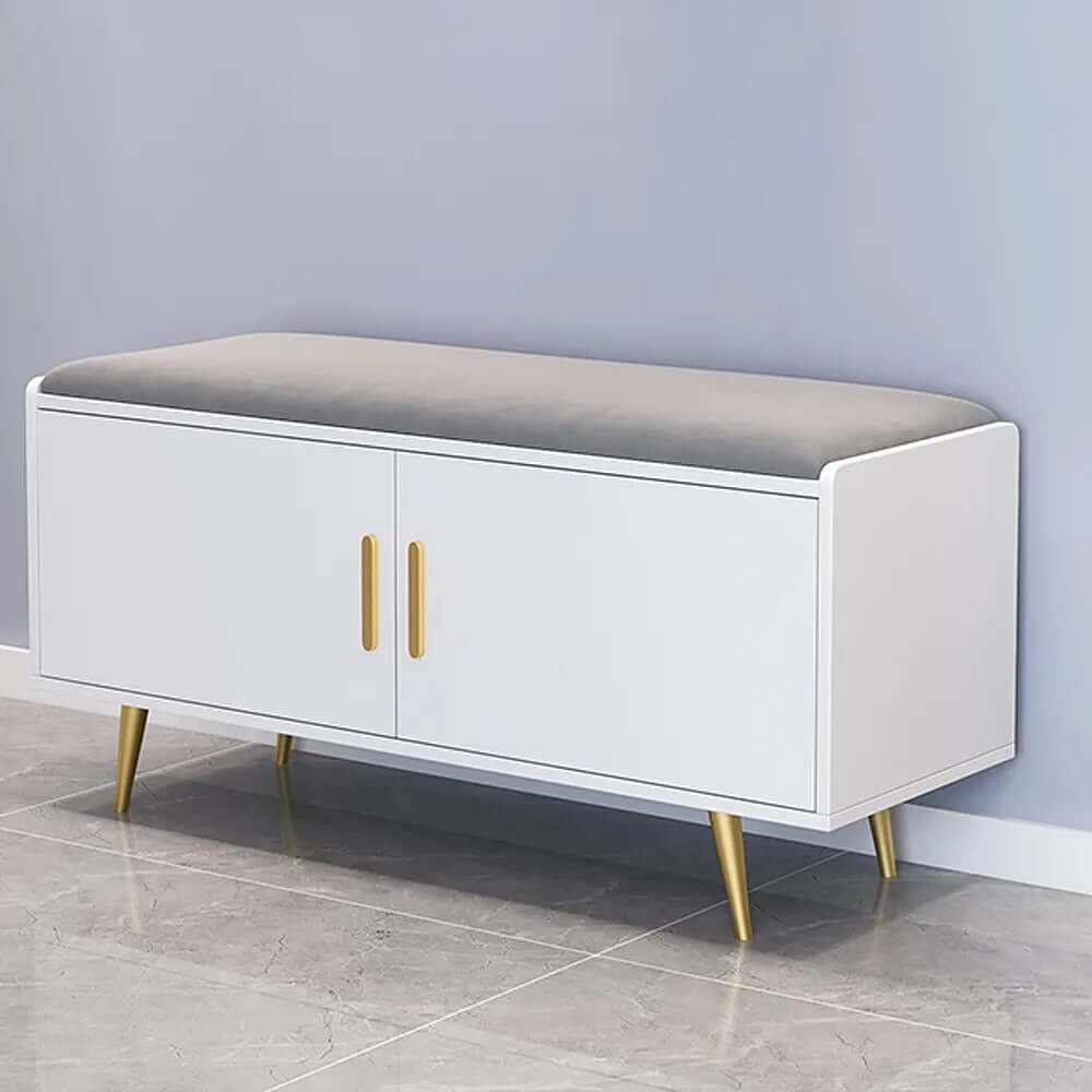 Upholstered velvet shoe rack with door - white retro bench for stylish storage Hauptbild