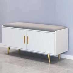 Upholstered velvet shoe rack with door - white retro bench for stylish storage