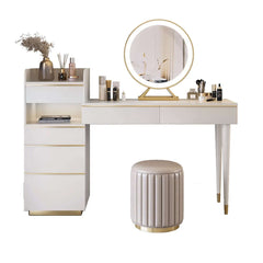 Offwhite Makeup Vanity Set, Dressing Table with Lighted Mirror and Stool - Stylish Bedroom Decor