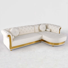 White fabric corner sofa with chaise lounge for modern living room