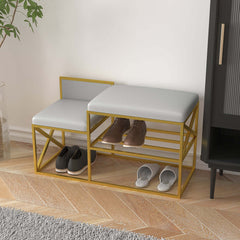 Luxurious white and gold PU leather upholstered bench for entryway