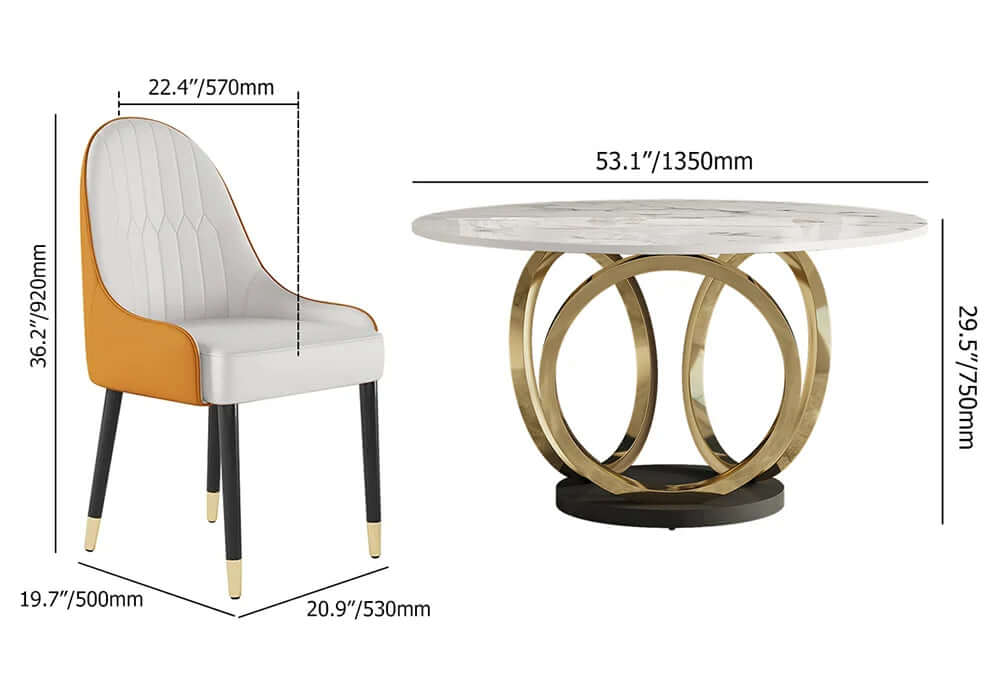 Elegant 7-piece dining room furniture set includes 53-inch sintered stone top table and 6 chairs