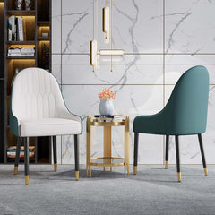 Elegant set of 2 white and orange dining chairs with metal legs, featuring PU leather upholstery for luxurious dining setting