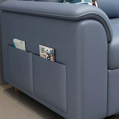 Elegant 74" blue sleeper sofa with integrated storage and pockets for convenience