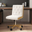 Ergonomic white swivel office chair with adjustable height and linen upholstery, armless design main product image