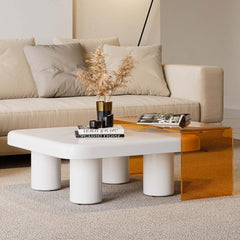 Minimalist Square Nesting Coffee Table Set of 2 with Stylish Acrylic Waterfall End Table