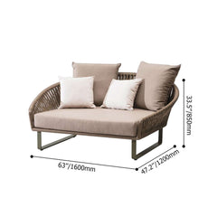 Comfortable 63" Rattan Outdoor Daybed with Khaki Cushion Pillow and Aluminum Frame