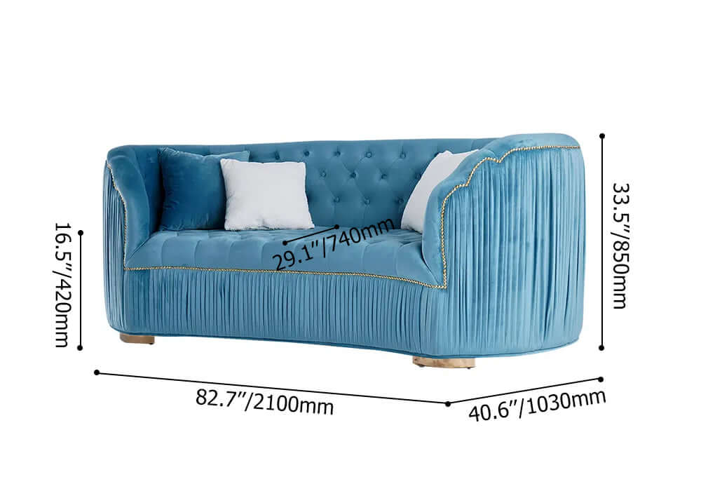 Modern deep blue velvet 3-seater couch