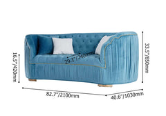 Modern deep blue velvet 3-seater couch