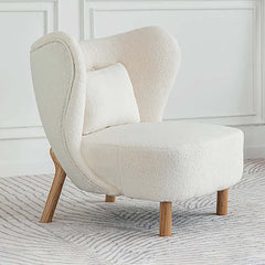 Soft and Fuzzy White Wingback Chair with Wooden Frame and Boucle Sherpa Accent for Home