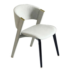 Off White Dining Chairs Set of 2 Upholstered in Modern Faux Leather with Curved Back Design