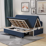 72" Modern Deep Gray Cotton Linen Upholstered Convertible Sofa Bed with Storage
