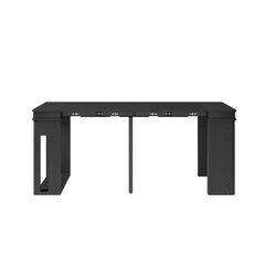 Modern extendable dining table with 4 chairs and rectangle storage sideboard in elegant walnut and gray finish