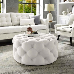 Versatile light gray velvet tufted cocktail ottoman