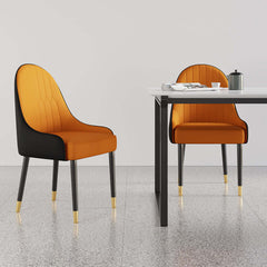 Chic set of 2 white and orange dining chairs with metal legs, upholstered in PU leather for modern dining ambiance