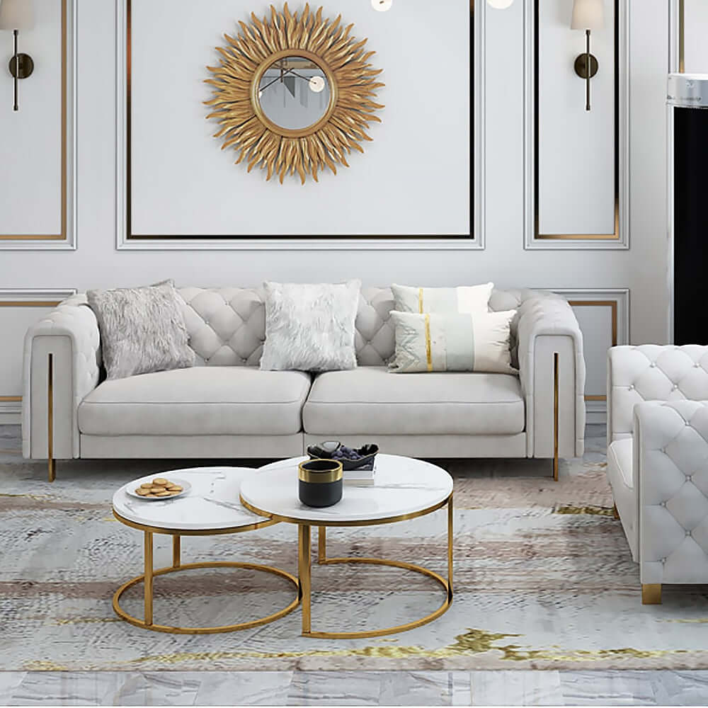 豪華な86.6" ベルベット装飾ソファ - ホワイトタフテッド2人掛けデザイン サブ画像