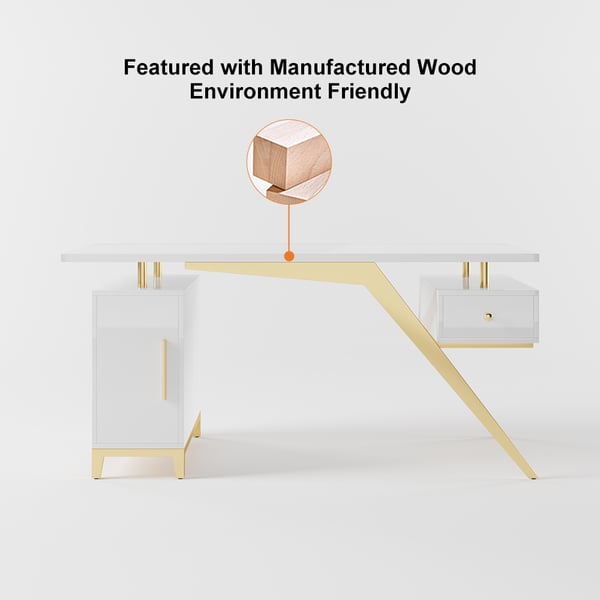 Black modern wooden executive writing desk and chair set for home office, 71 inches