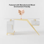 Black modern wooden executive writing desk and chair set for home office, 71 inches