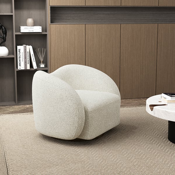 White swivel accent chair with cloud boucle fabric, modern lounge seating for living room main product image メイン画像