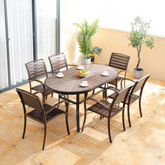 7 piece outdoor dining set with oval table and 6 side chair, durable and stylish for outdoor entertaining