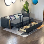 Upholstered sleeper sofa with hidden storage space for convenience