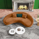 Modern 63" Pink Velvet Curved Sofa Gold Metal Toss Pillow Included