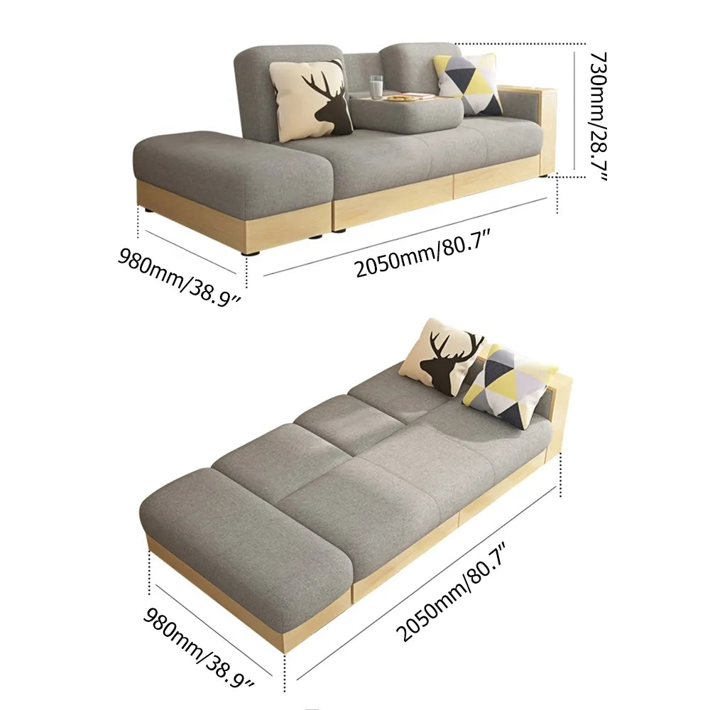 80.7 Gray Modern Full Sleeper Convertible Sofa with Storage