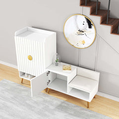 Contemporary white shoe storage bench with cabinet and shelf for hallway organization