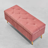 Modern Velvet Storage Bench Flip Top in Gray with Gold Legs