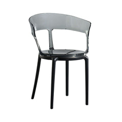 Elegant gray dining table chair with acrylic construction and comfortable armrests