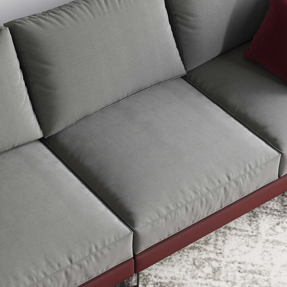110.2" Gray & Red Corner Sofa with L-Shaped design and LeathAire Upholstery for Living Room