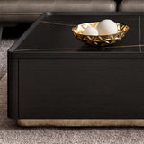 Modern Black Nesting Stone & Glass Coffee Table Set with 4 Storage Drawers Set of 2