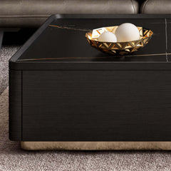 Modern Black Nesting Stone & Glass Coffee Table Set with 4 Storage Drawers Set of 2 - Sophisticated Contemporary Design for Living Room Decor