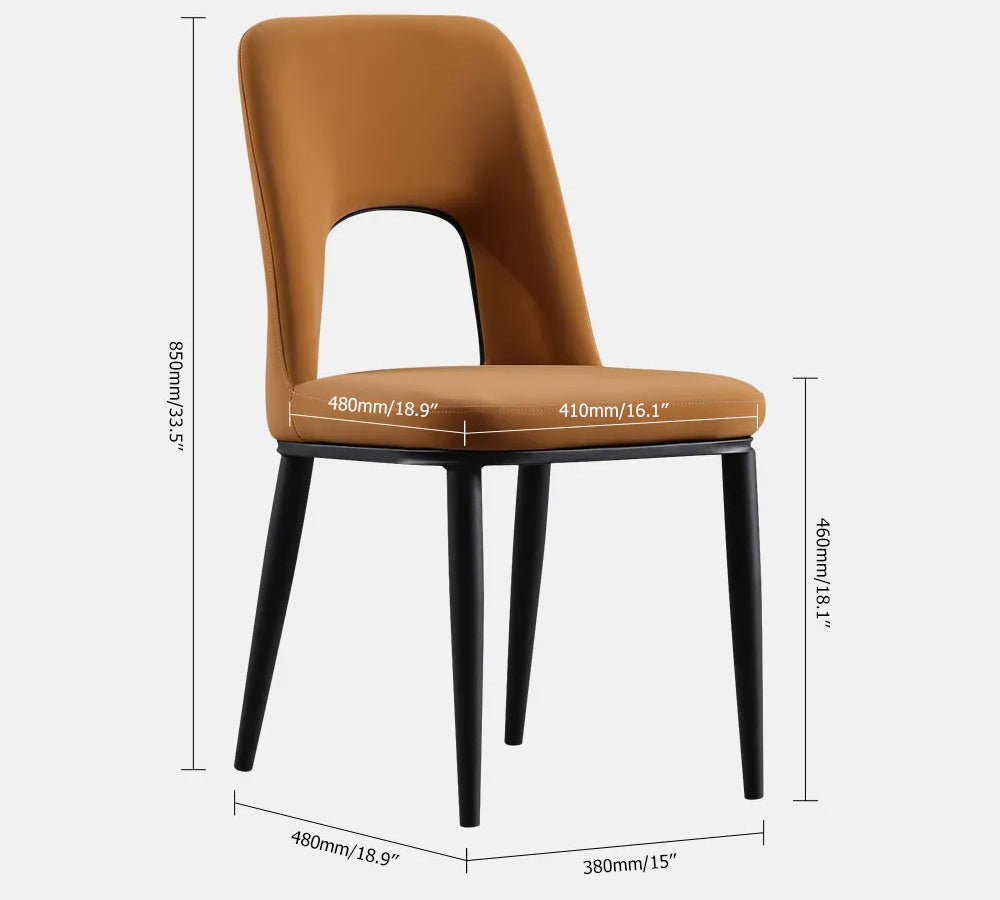 Modern Orange Dining Chair Loop Backrest Armless Chair Carbon Steel in Black Set of 2