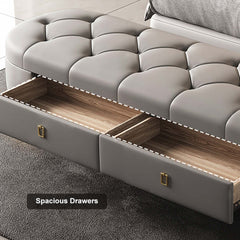 Stylish Beige Bedroom Bench with 2 Drawers and Leather Upholstery for Modern Home Interiors